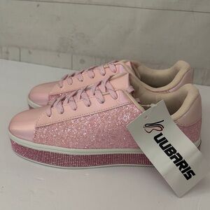 UUBARIS Size 7.5 Pink Glitter Bling Women's Barbie-Core Platform Sneakers